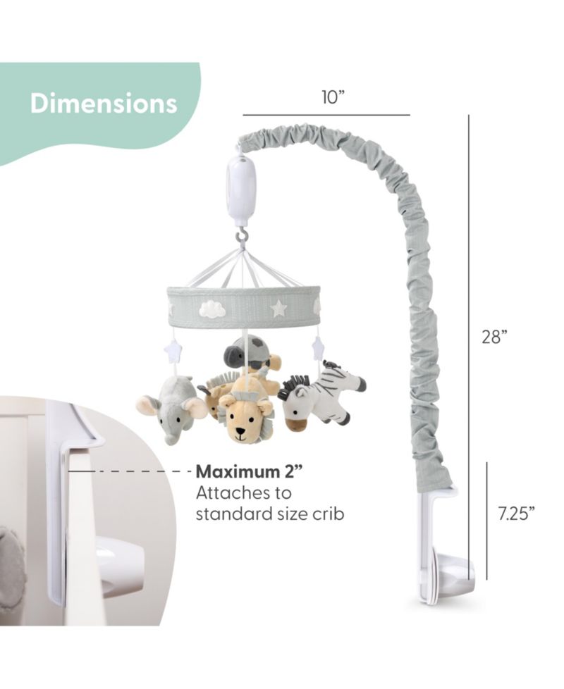 Safari Musical Baby Mobile Crib with 12 Soothing Lullabies, Grey Safari Celestial