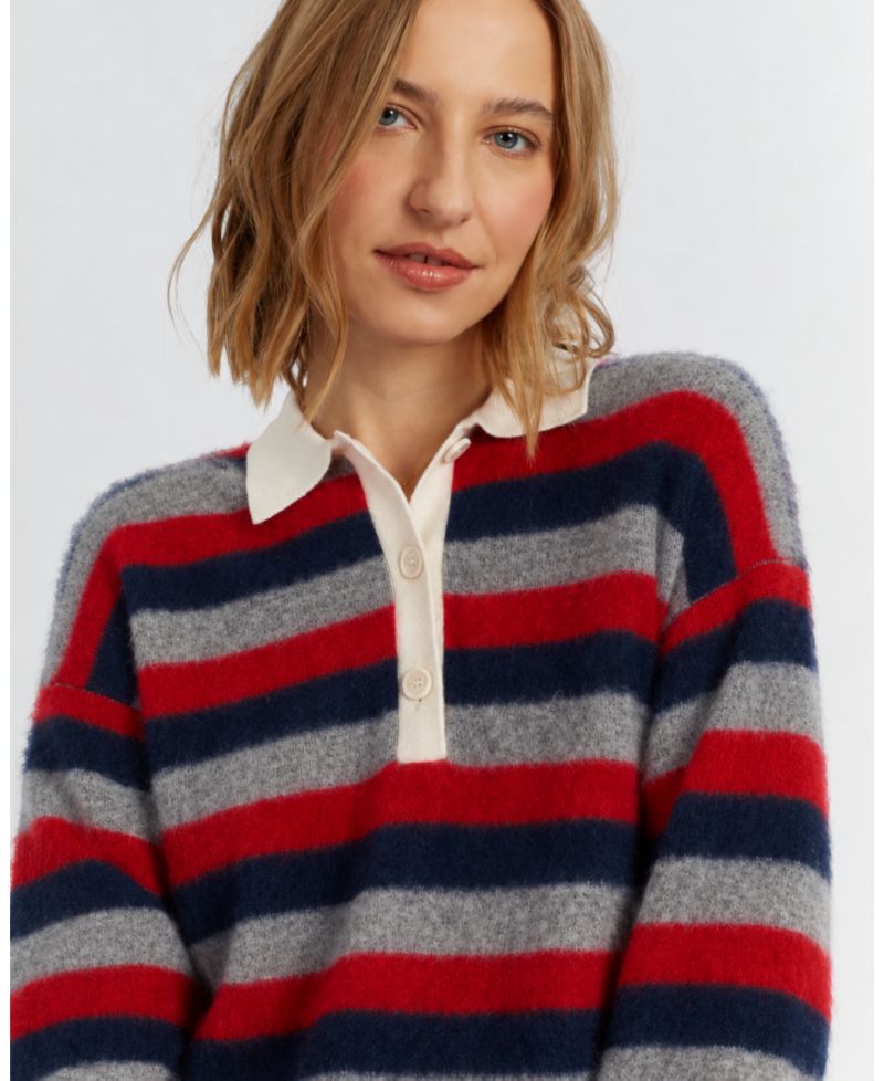 Chinti and Parker Women's Merino Stripe Polo Top