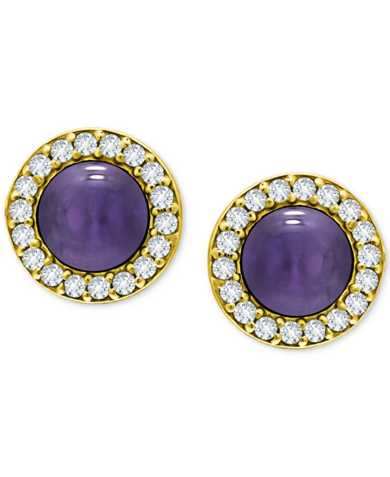 Onyx & Cubic Zirconia Halo Stud Earrings in Sterling Silver