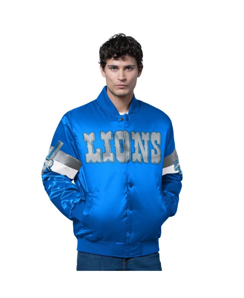 Men's Blue Detroit Lions Triple Option Satin Varsity Vintage Logo Full-Snap Jacket