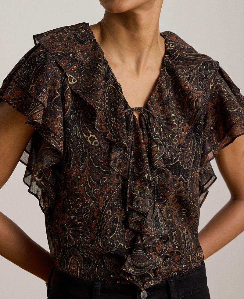 Petite Paisley Ruffle-Trim Georgette Blouse