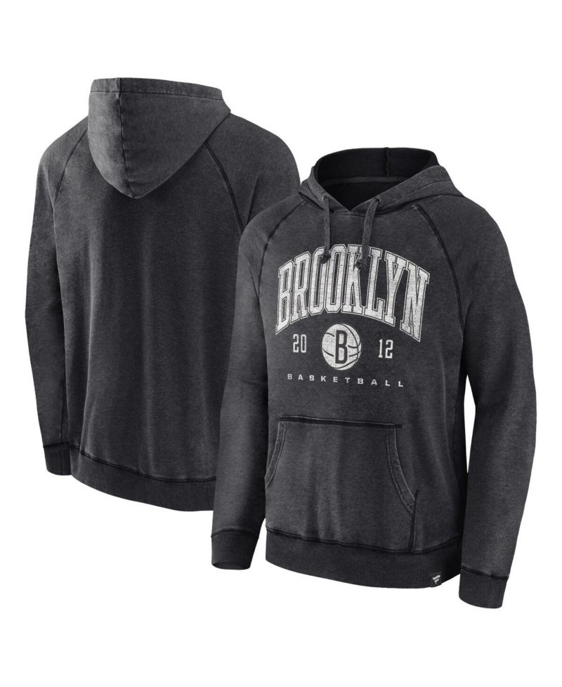 Men's Heather Charcoal Distressed Brooklyn Nets Foul Trouble Snow Wash Raglan Pullover Hoodie