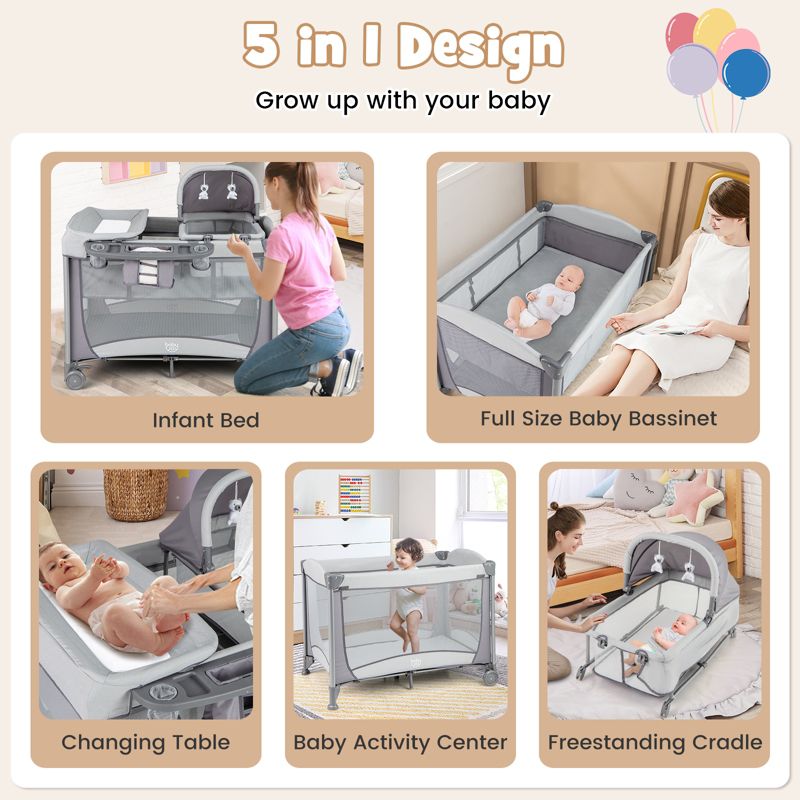 5 in 1 Baby Playard Nursery Center with Cradle Storage Basket