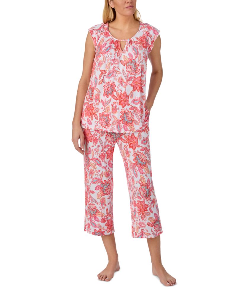 Women's Scoop Neck Top & Cropped Pajama Pants, 2-Piece Set
