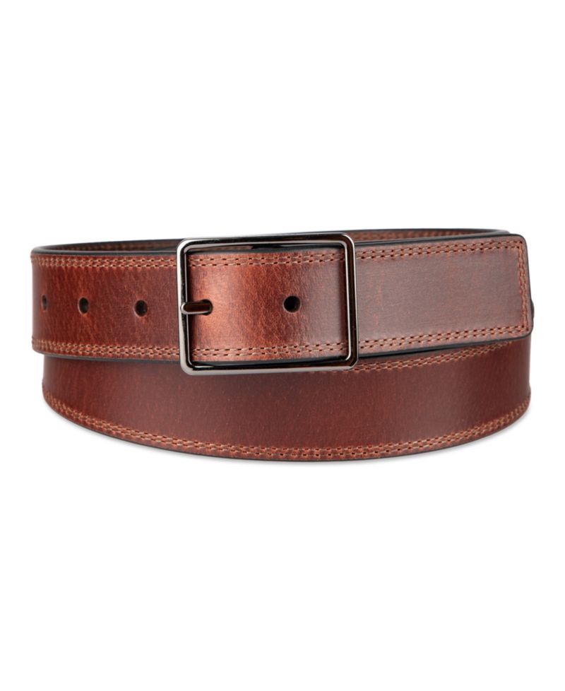 35MM Men's Casual Center Bar Buckle Leather Belt