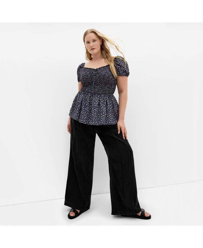 Plus Size Azure Shirred Print Top