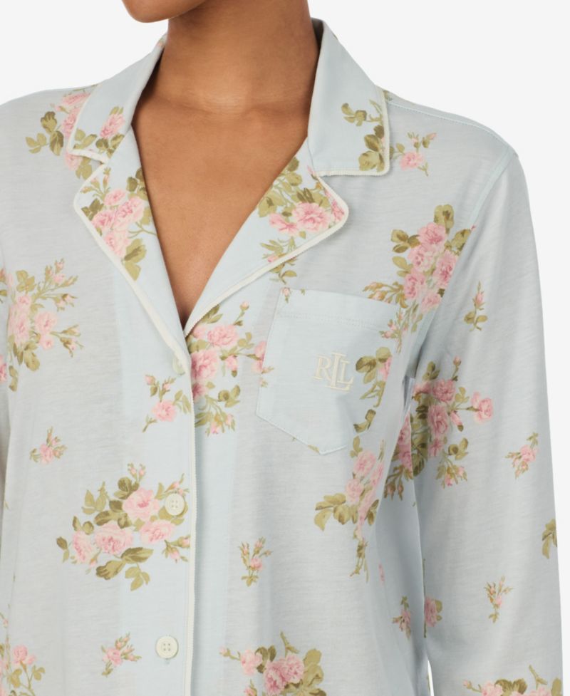 Petite Long-Sleeve Notch-Collar Floral Pajama Top and Pajama Pants, 2-Piece Set
