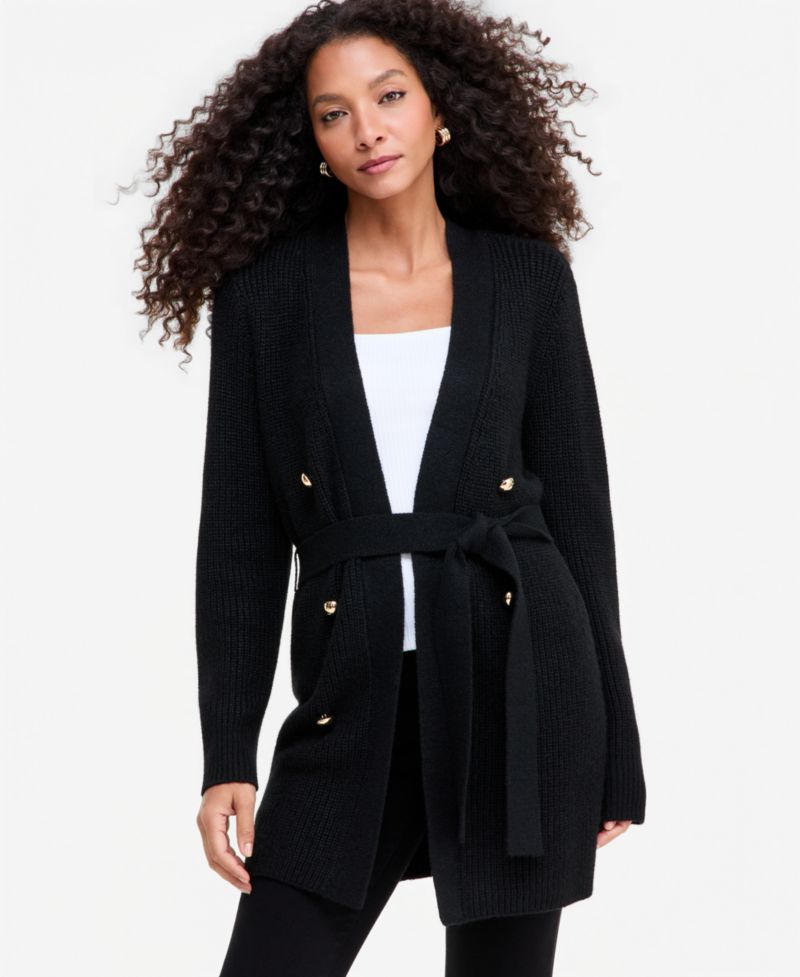 Women's Double Breasted Lurex Long-Sleeve Cardigan