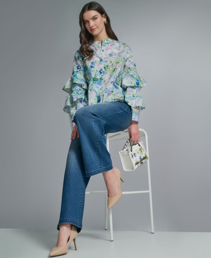 Women's Long-Sleeve Collared Printed Shirt