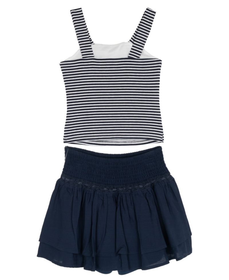 Girls' 7-16 Embroidered Graphic Striped Tank, Woven Skort and Ribbon, 3-Piece Set