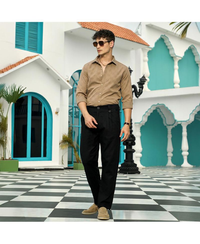 Men's Ash Brown Grid-Check Tactile Shirt