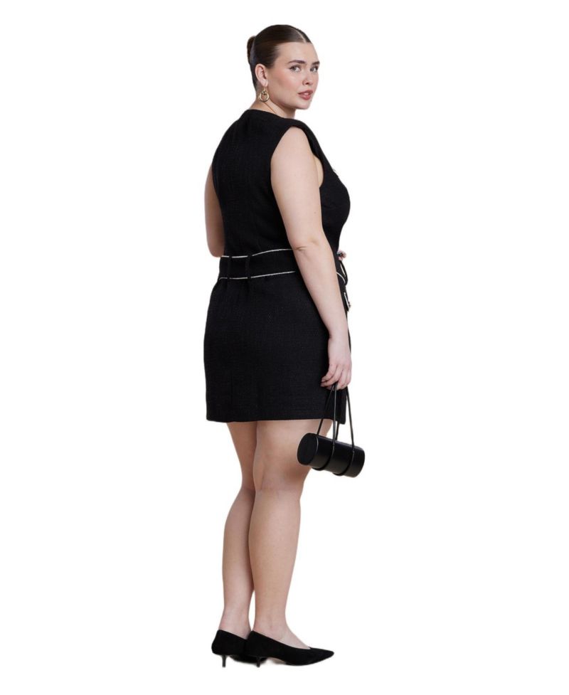 Plus Size Belted Tweed Mini Dress