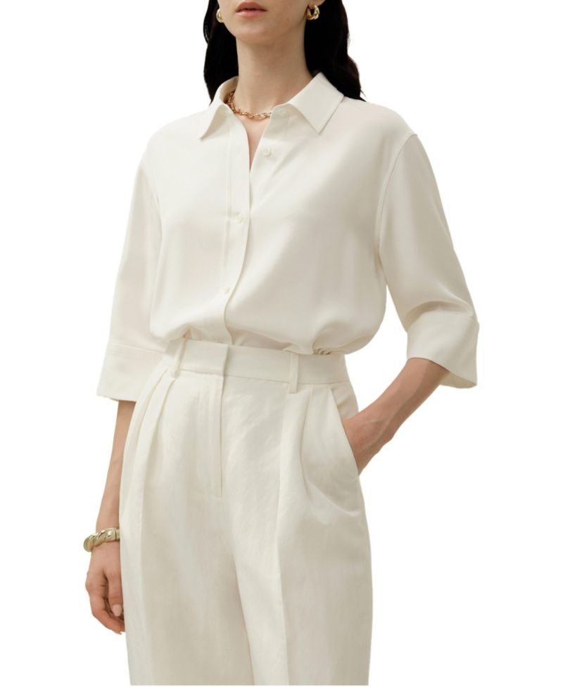 Women's Heavy Silk Crepe Relaxed Half-Sleeve Shirt