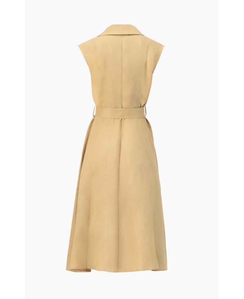 Women's Long Linen Dress with Waist Tie