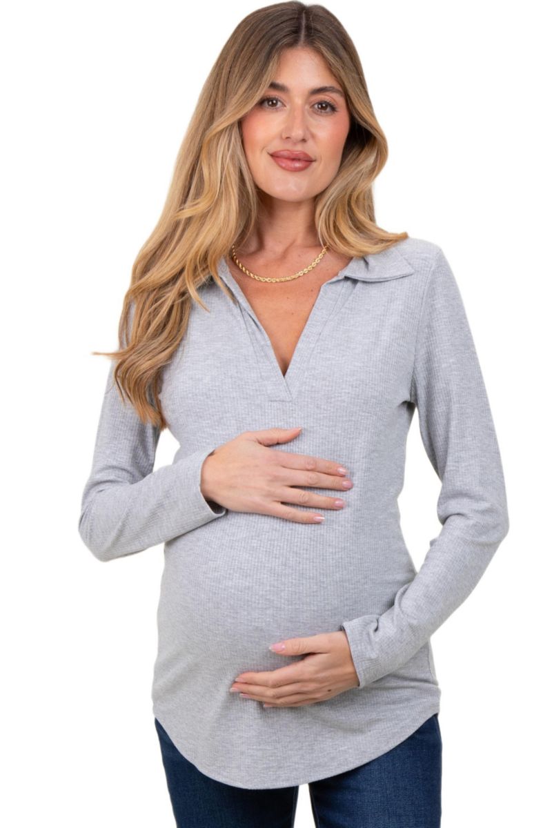 Women's Ribbed collared Long sleeve top