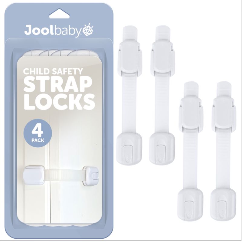 Toddler Multi-Use Safety Strap for Cabinets, Fridges, Drawers, Damage-Free Adhesives Safety Set - 4 Pack