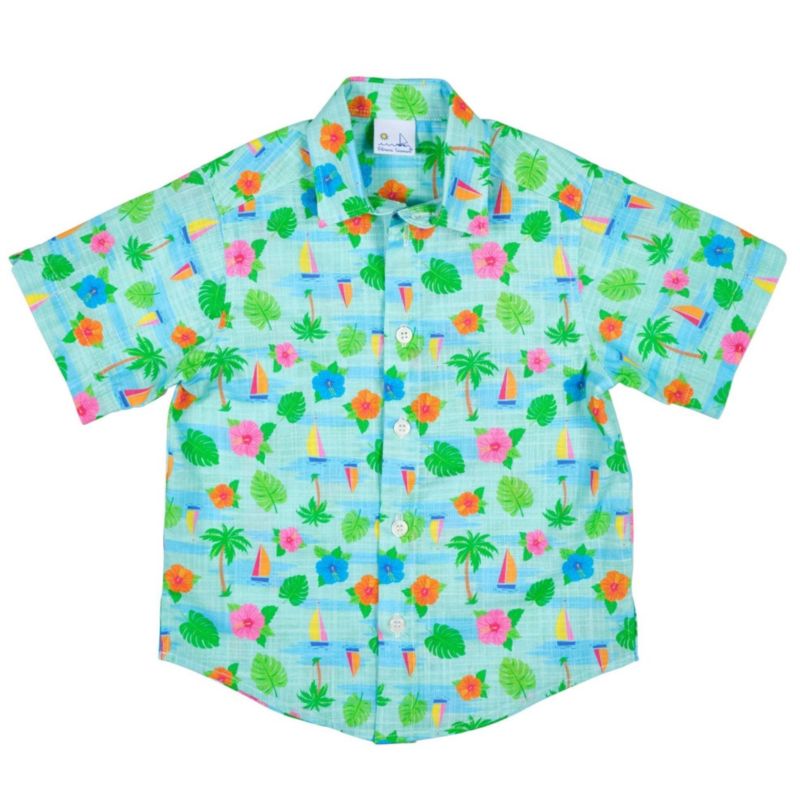 Little Boys Printed Linen Look Camp Shirt