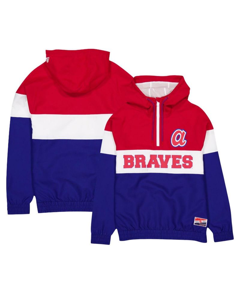 Men's Blue Atlanta Braves Ripstop Raglan Quarter-Zip Hoodie Windbreaker Jacket