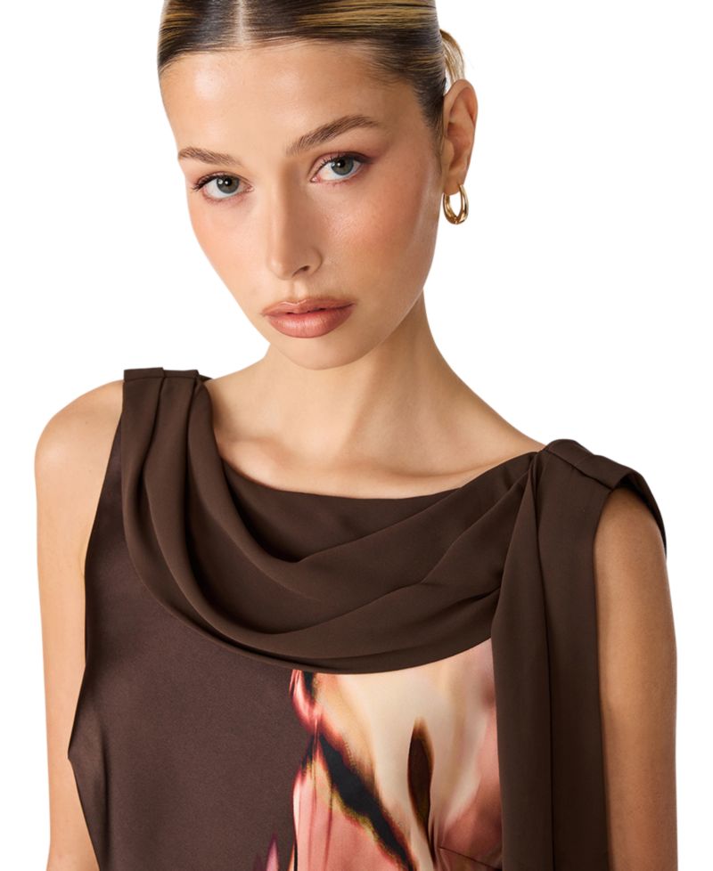 Mani Satin Floral Cowl-Neck Mini Dress