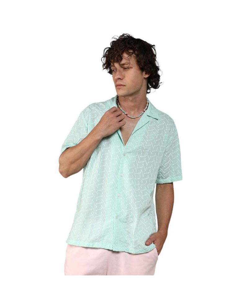 Men's Mint Green Embroidered Zig-Zag Shirt