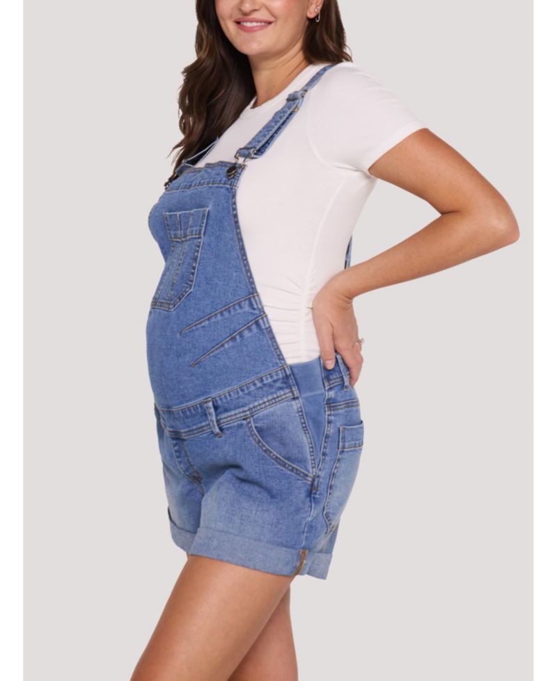 Women's Motherhood Stretch Waist Short Overalls