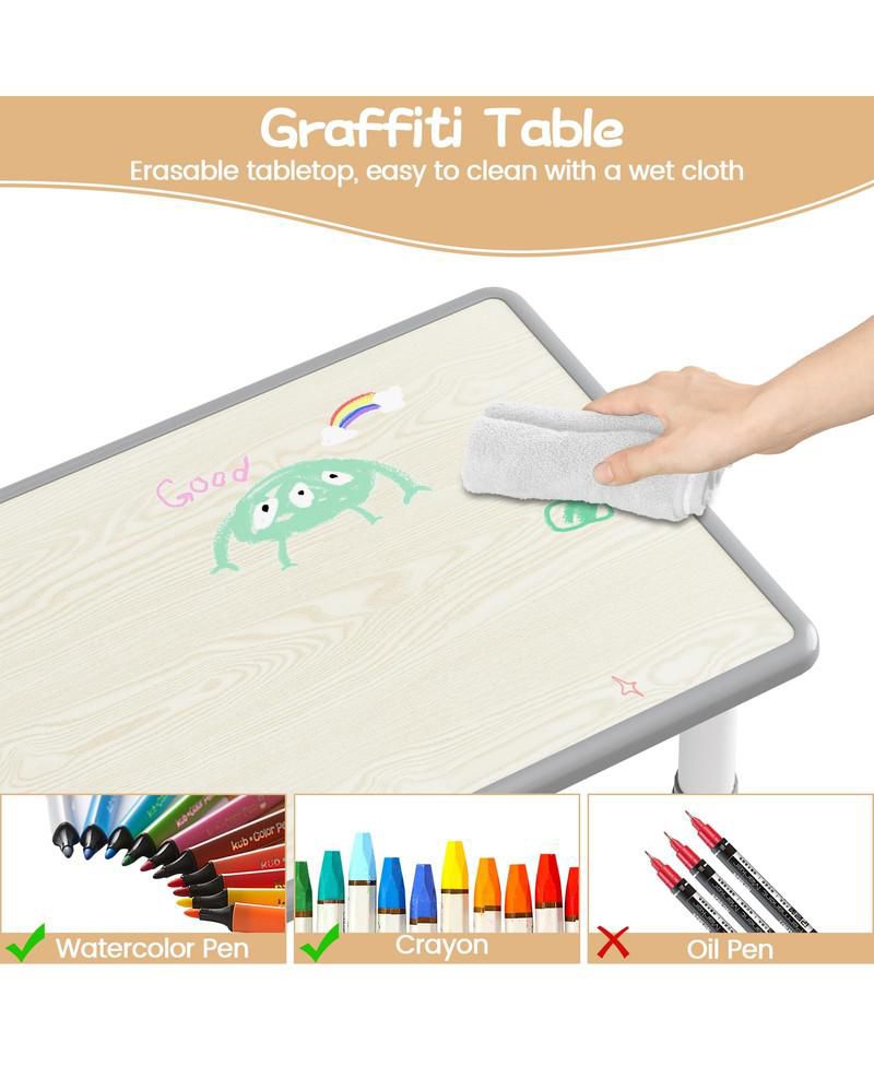 Kids Table and Chair Set, Height Adjustable Toddler Table and 4 Chairs Set for Ages 2-10, Graffiti Desktop, Non-Slip Legs, Arts & Crafts Table