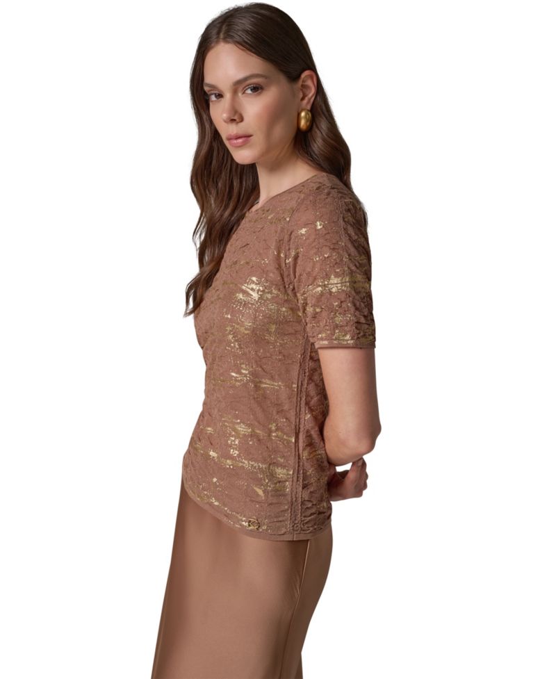 Women's Metallic Crewneck Short-Sleeve Sweater