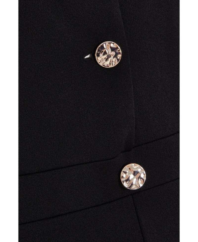 Women's Scuba Crepe Button Front Jumpsuit - Black