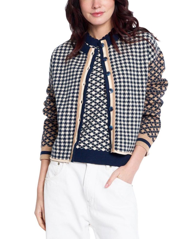 Women's Marlo Mixed Check Plaid Long-Sleeve Cardigan