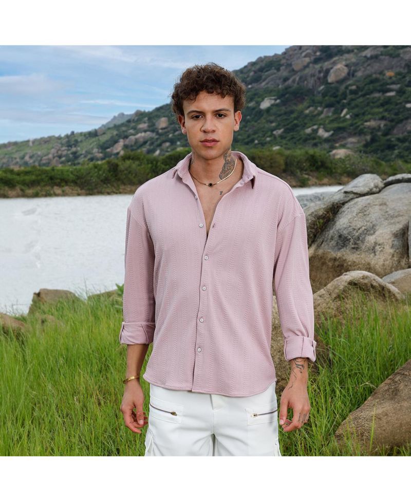 Men's Nude Pink Spear-Textured Shirt