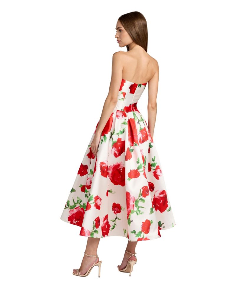 Women's Strapless Floral Print A-Line Midi Dress