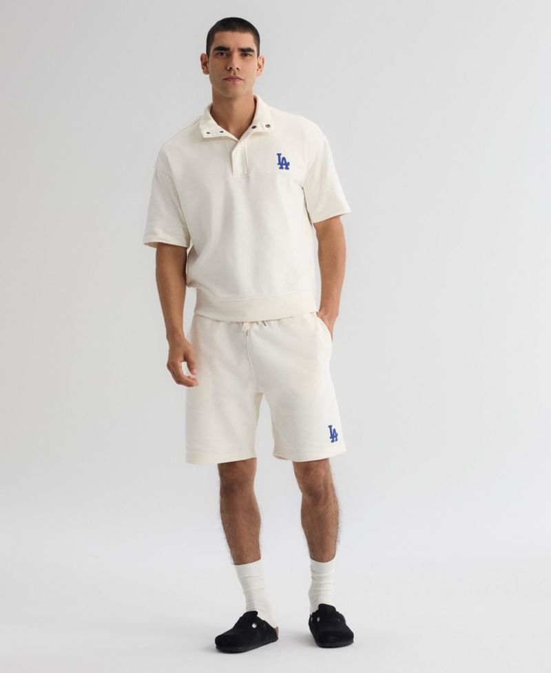 Men's Los Angeles Dodgers Iconic Mock Neck Pre-Season Terry Short Sleeve Pullover