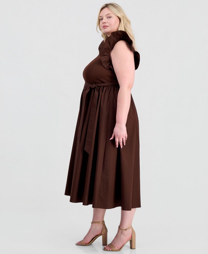 Plus Size Mixed Knit Woven Midi Dress