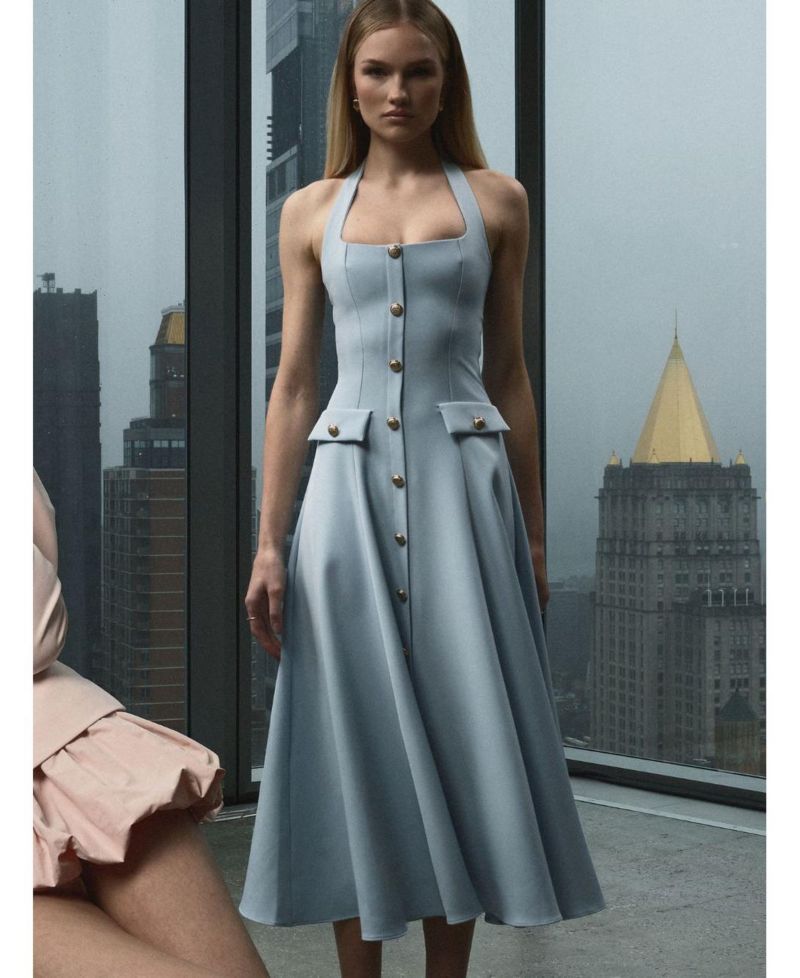 Women's Gillian Mist Blue Halter A-Line Midi Dress
