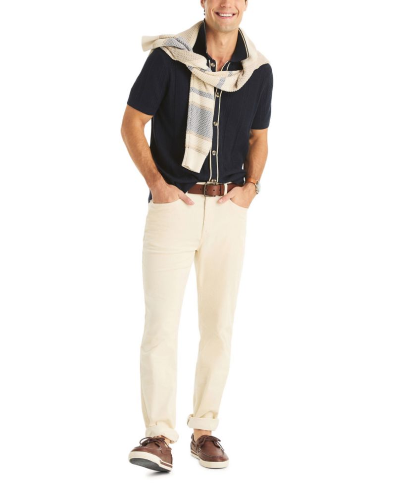 Men's Textured Open Front Polo Sweater