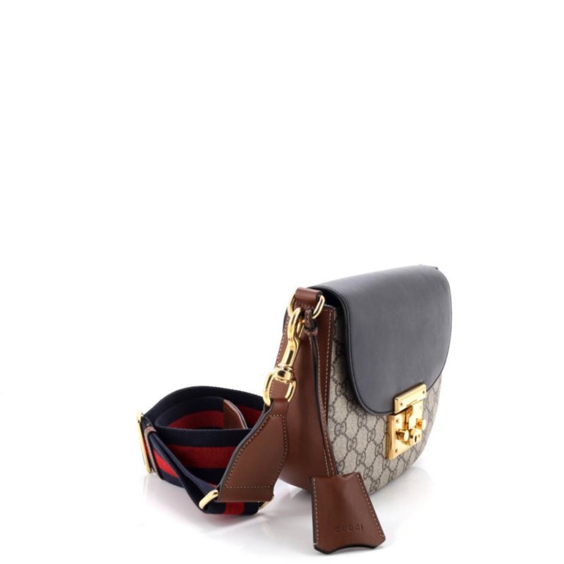 Medium Padlock Saddle Shoulder Bag GG Coated Canvas and Leather