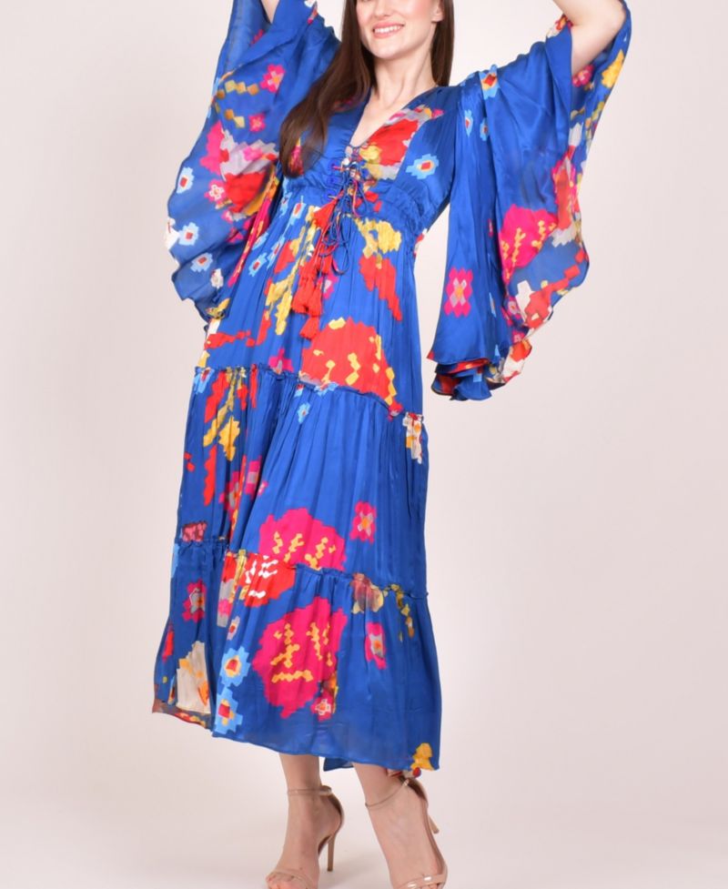 Women's Blue Angel Sleeves Ruffle Maxi Sundress