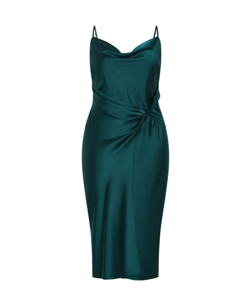 Plus Size Adelina Twist Cowl Neck Sateen Slip Dress