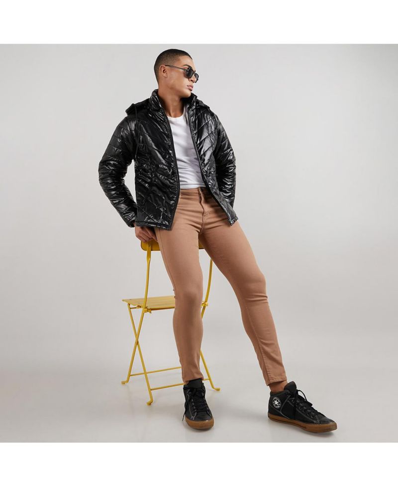 Men's Black Zip-Front Quilted Puffer Jacket