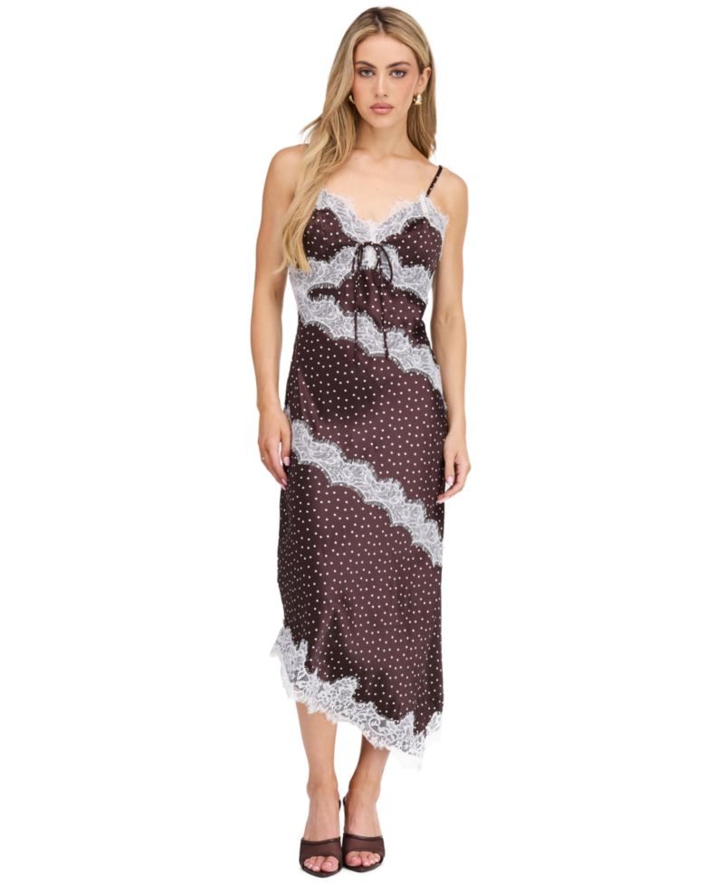 Women's Mia Crepe-Satin Polka-Dot V-Neck Midi Slip Asymmetric Dress