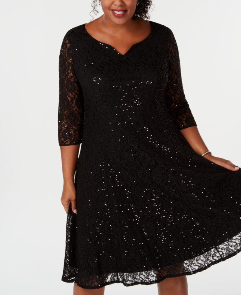 Plus Size Sequined Lace Dress