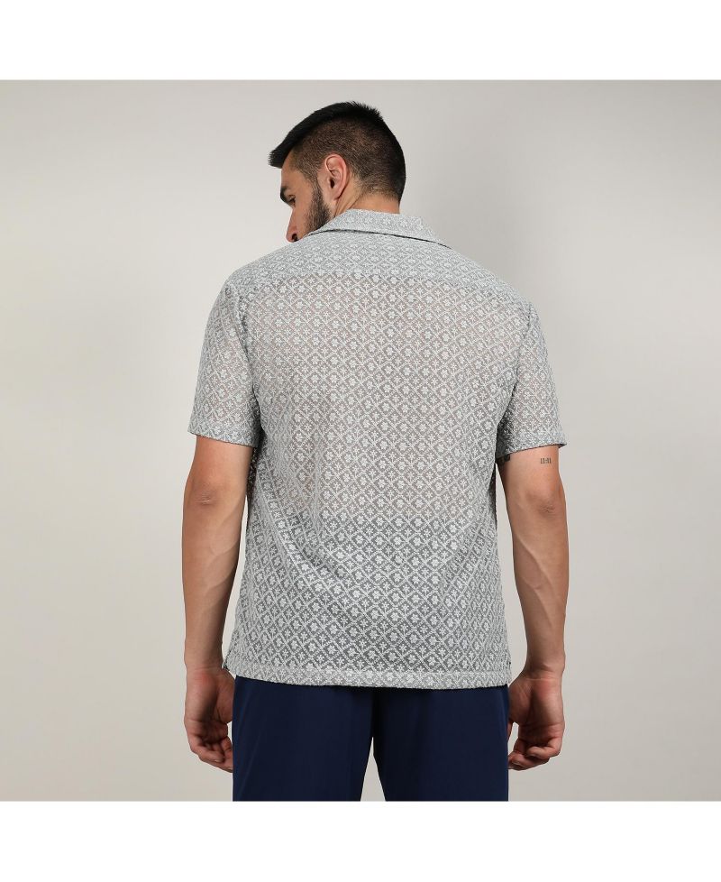 Men's Moon Grey Floral Embroidered Shirt