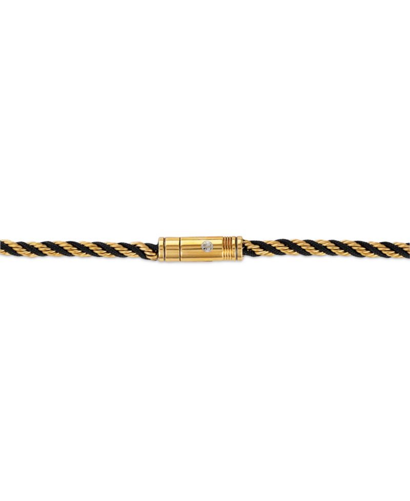 Black Cord Intertwined Rope Link 22" Chain Necklace in Gold-Tone Ion-Plated Stainless Steel