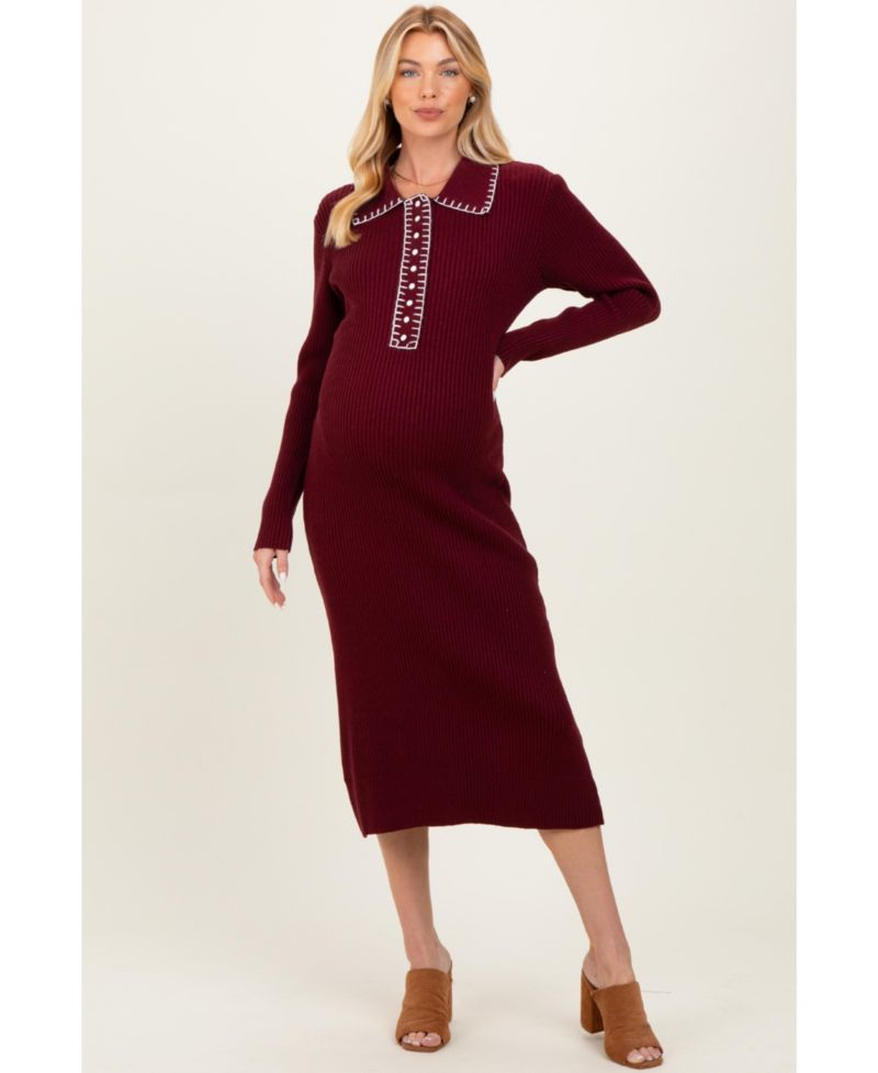Women's Contrast Stitch Midi Sweater Dress