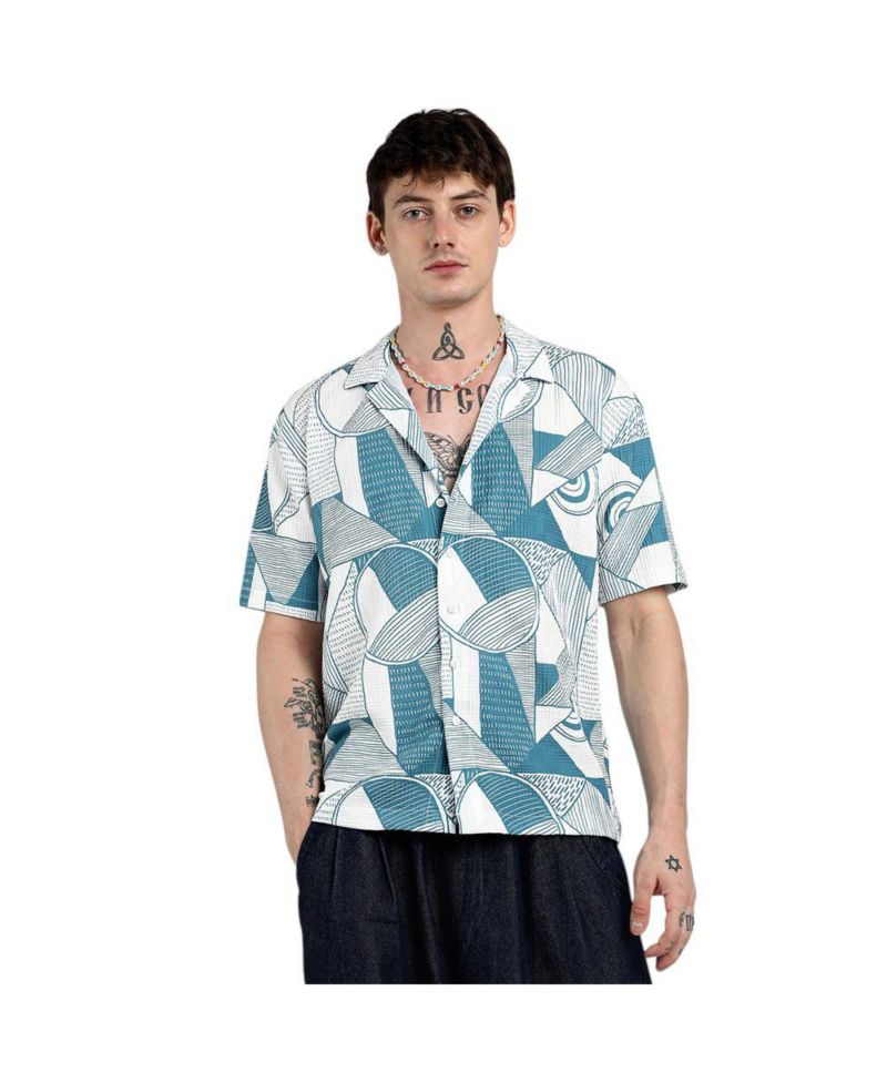 Men's Oversized Geometric Lined Shirt