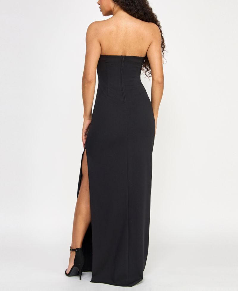 Juniors' Hardware-Trim Strapless Gown
