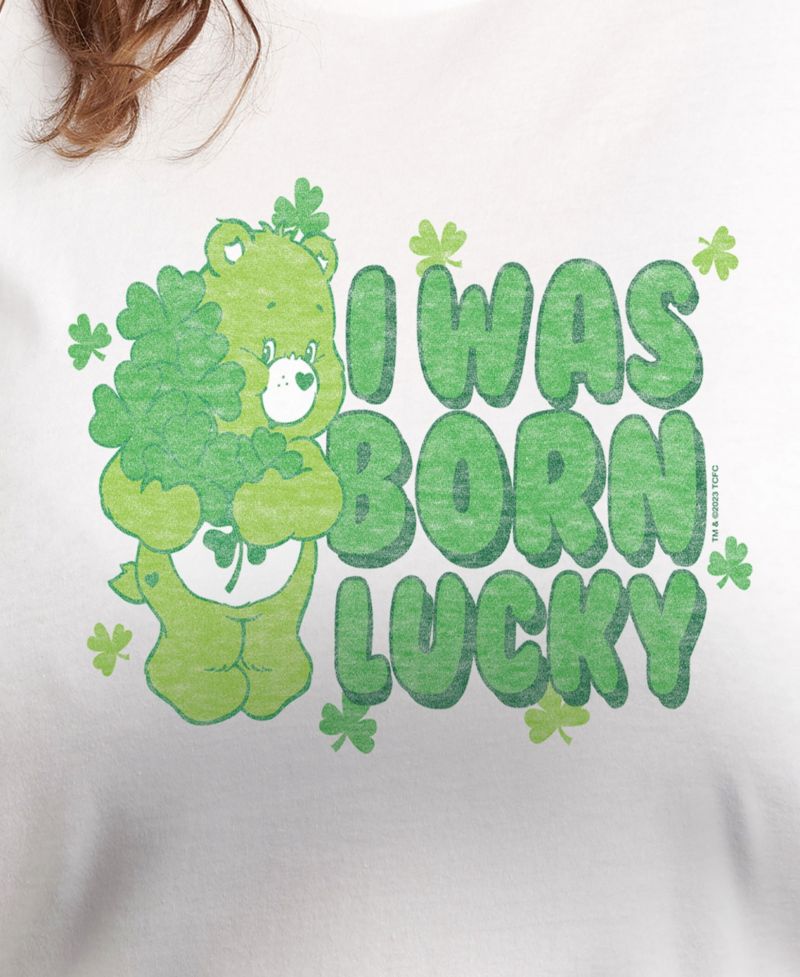 Plus Size Trendy Care Bears Born Lucky Graphic Crew Neck T-Shirt