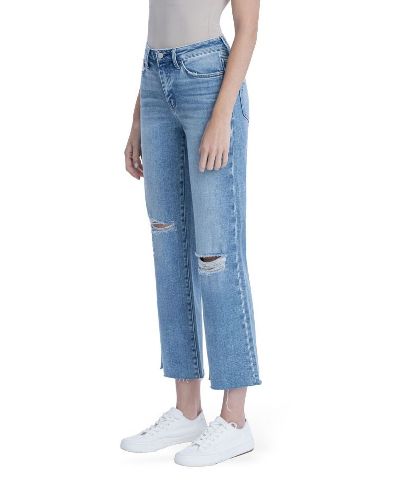 Women's High Rise Raw Hem Crop Slim Wide Leg Jeans