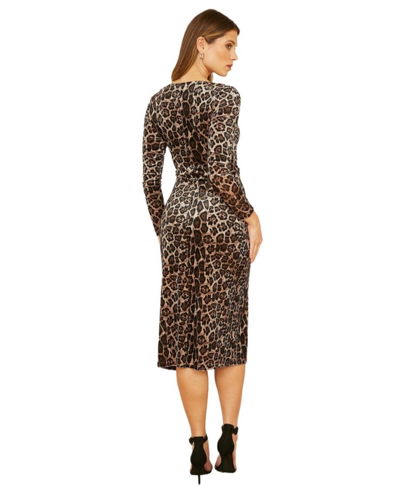 Women's Velvet Long Sleeve Fitted Midi Dress