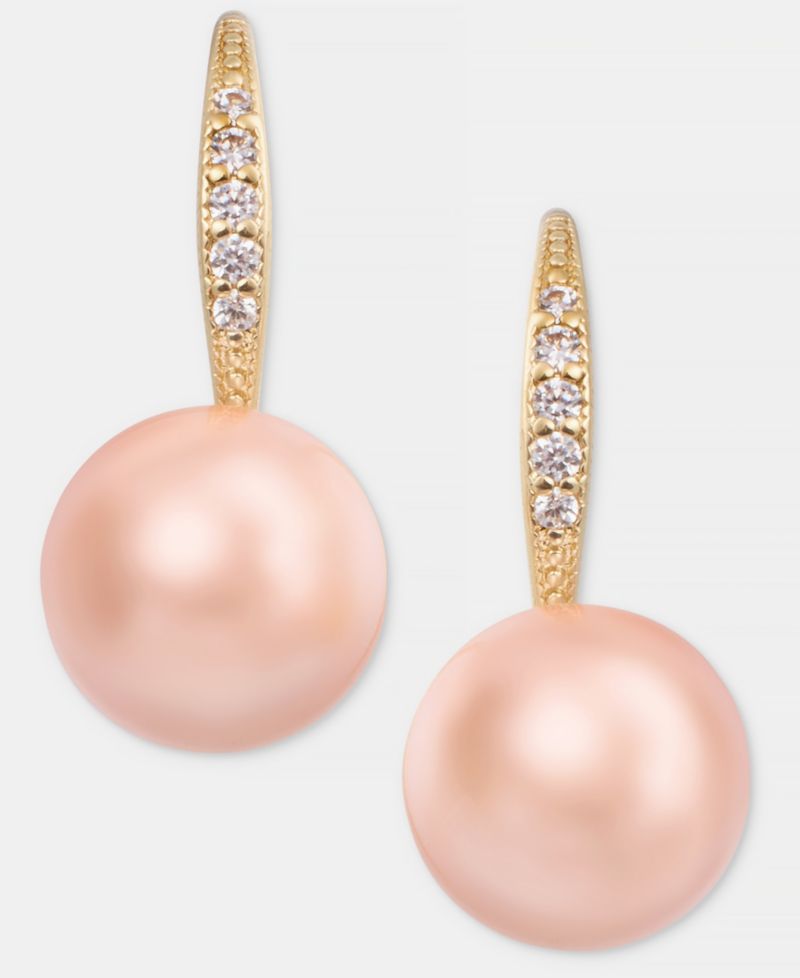Pav&eacute; & Imitation Pearl Drop Earrings
